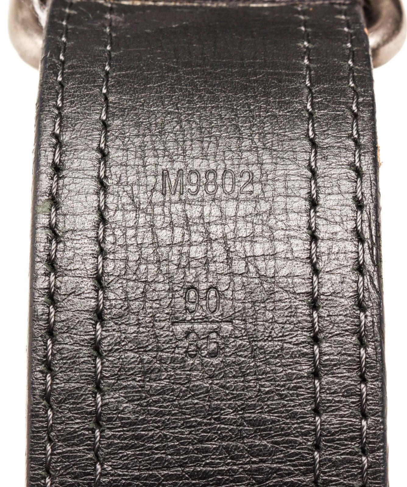 Black Men's black leather Louis Vuitton Belt with palladium plated logo-engraved 