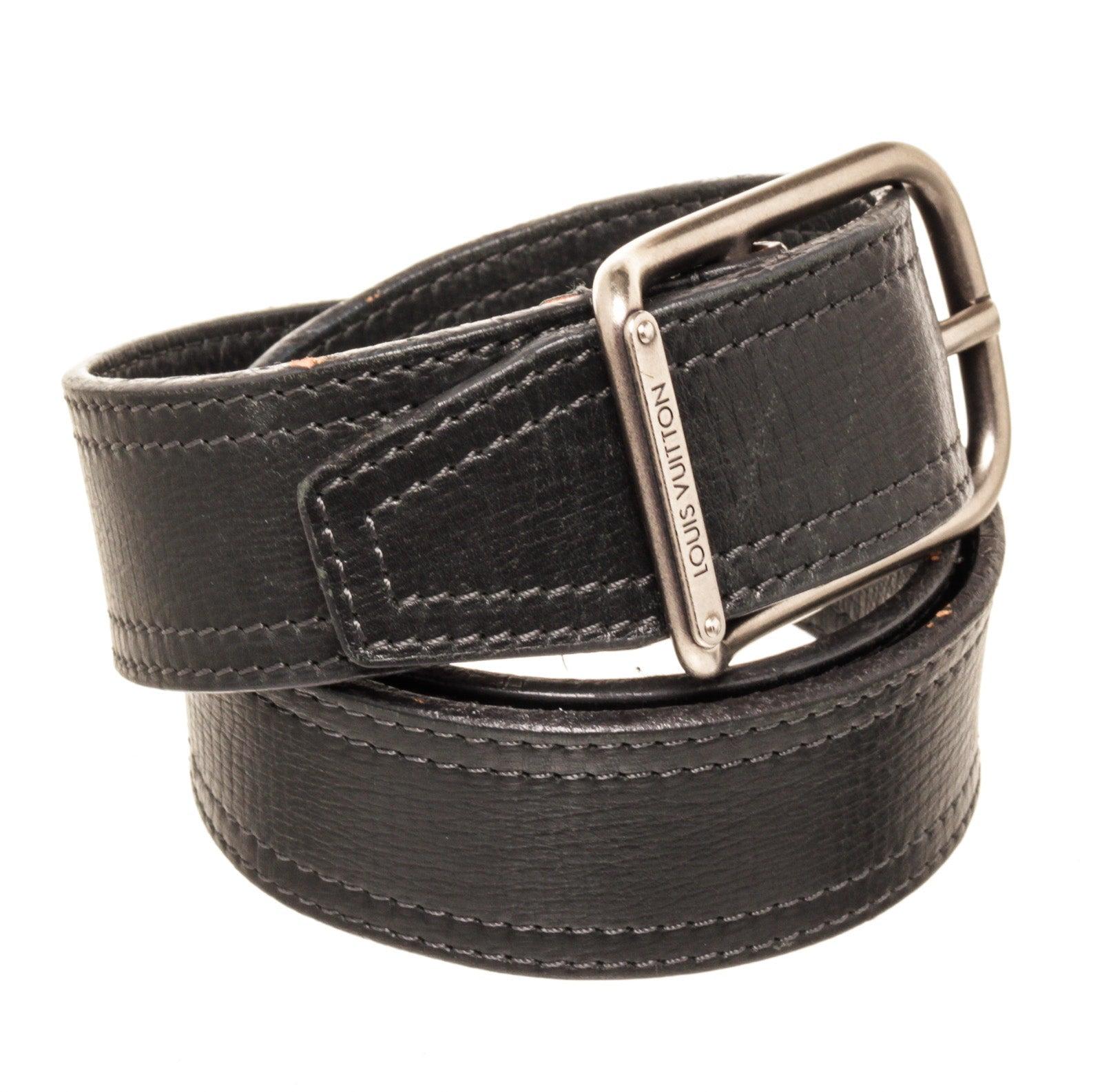 Men's black leather Louis Vuitton Belt with palladium plated logo-engraved  3