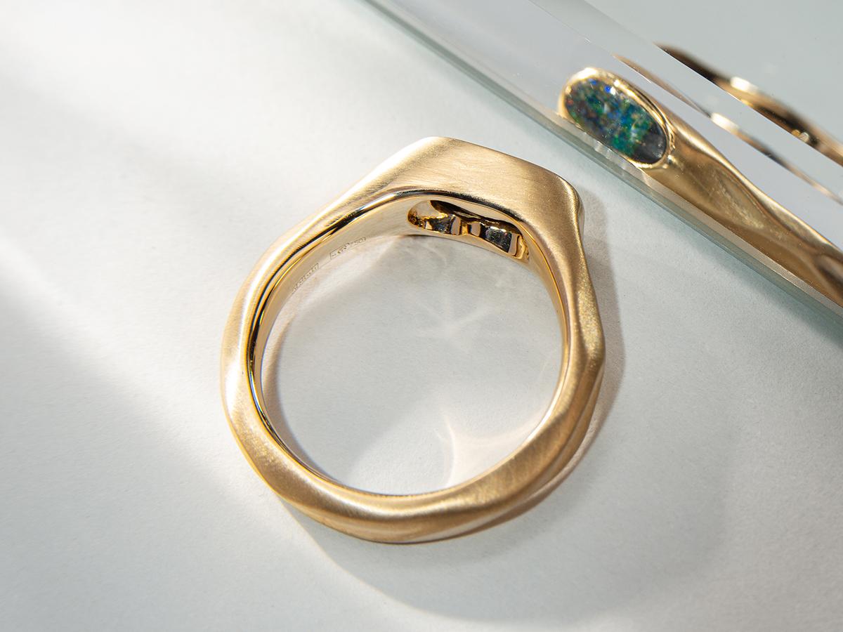 Black Opal Ring Gold Bright Multicolor Australian Stone Unisex engagement 1