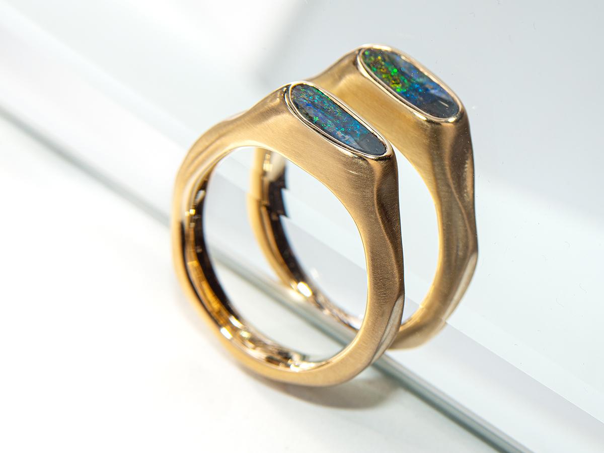 Black Opal Ring Gold Bright Multicolor Australian Stone Unisex engagement 2
