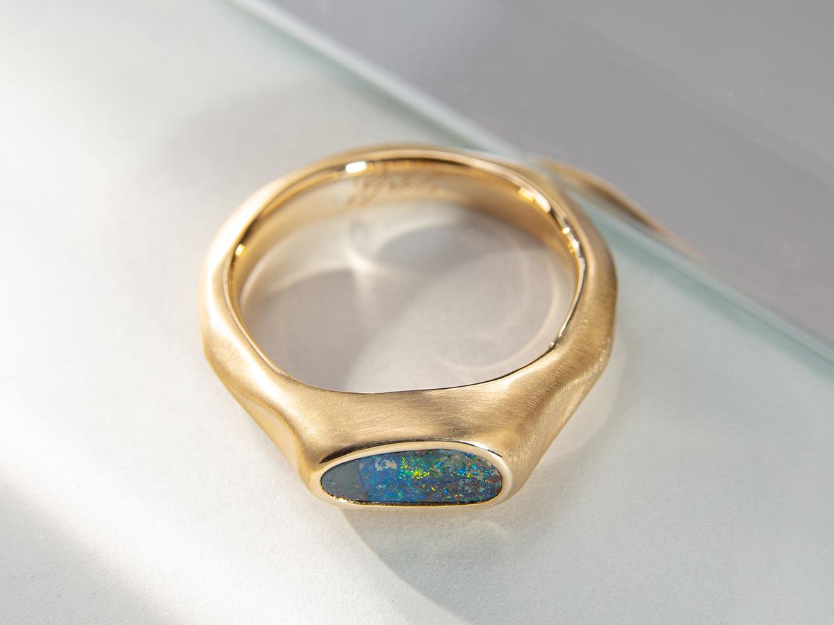 Black Opal Ring Gold Bright Multicolor Australian Stone Unisex engagement 3