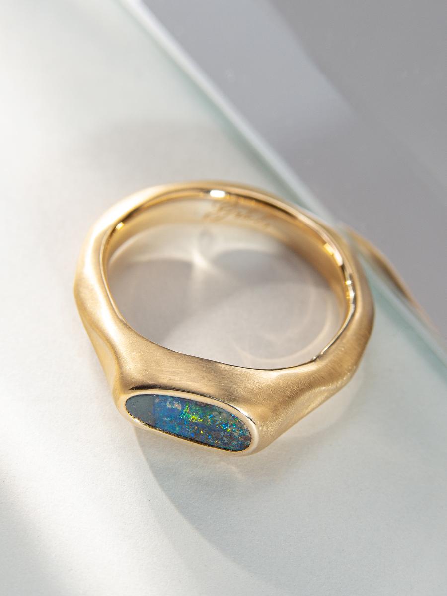 Black Opal Ring Gold Bright Multicolor Australian Stone Unisex engagement 4