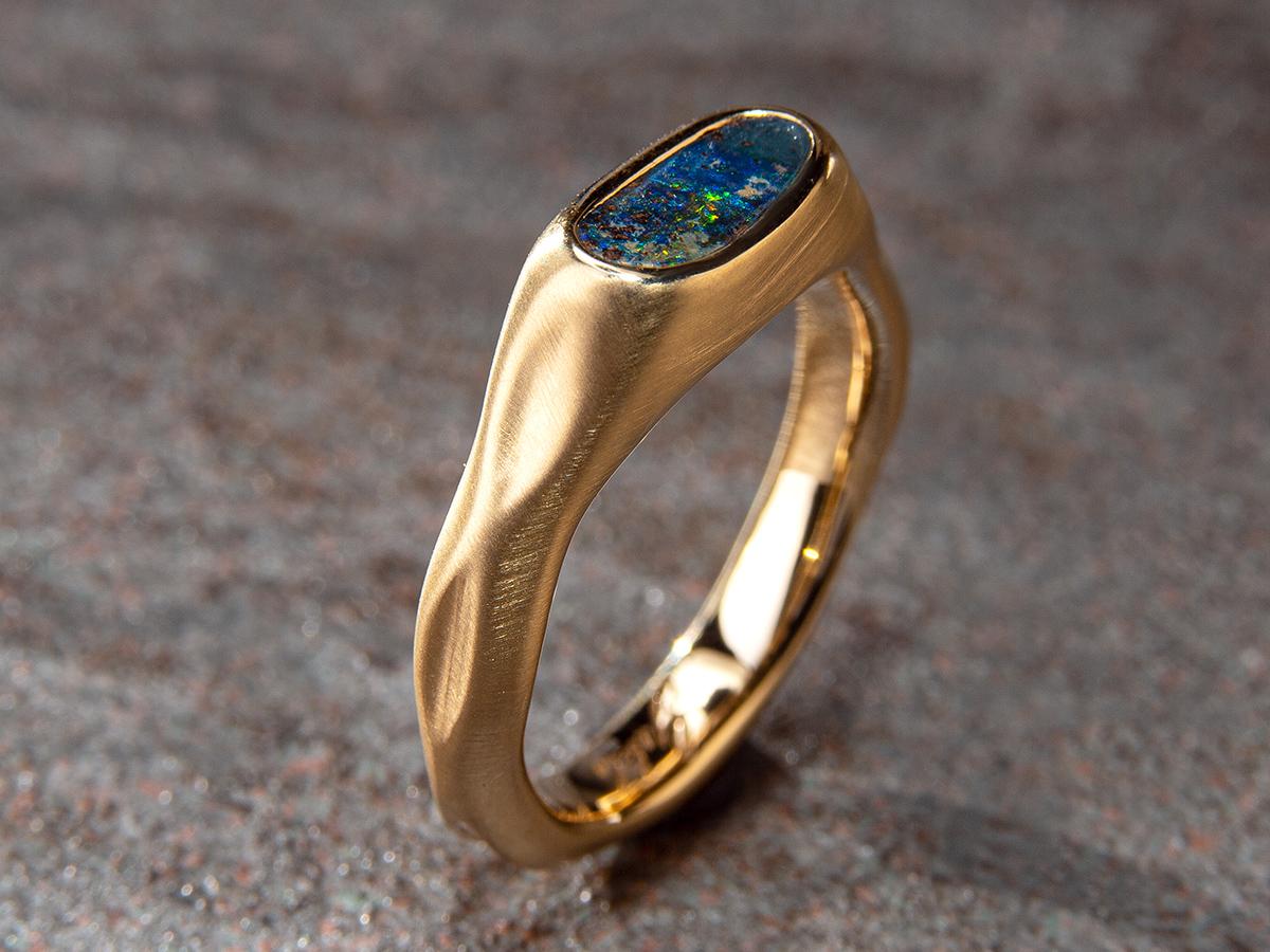 Black Opal Ring Gold Bright Multicolor Australian Stone Unisex engagement 6