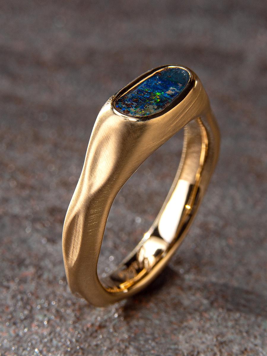 Black Opal Ring Gold Bright Multicolor Australian Stone Unisex engagement 7