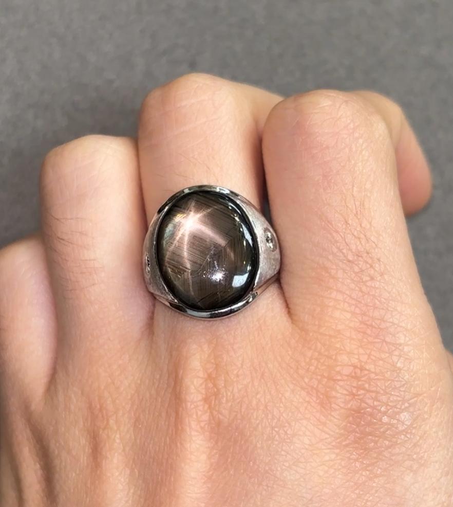 Mixed Cut Men's Black Star Sapphire Ring For Sale