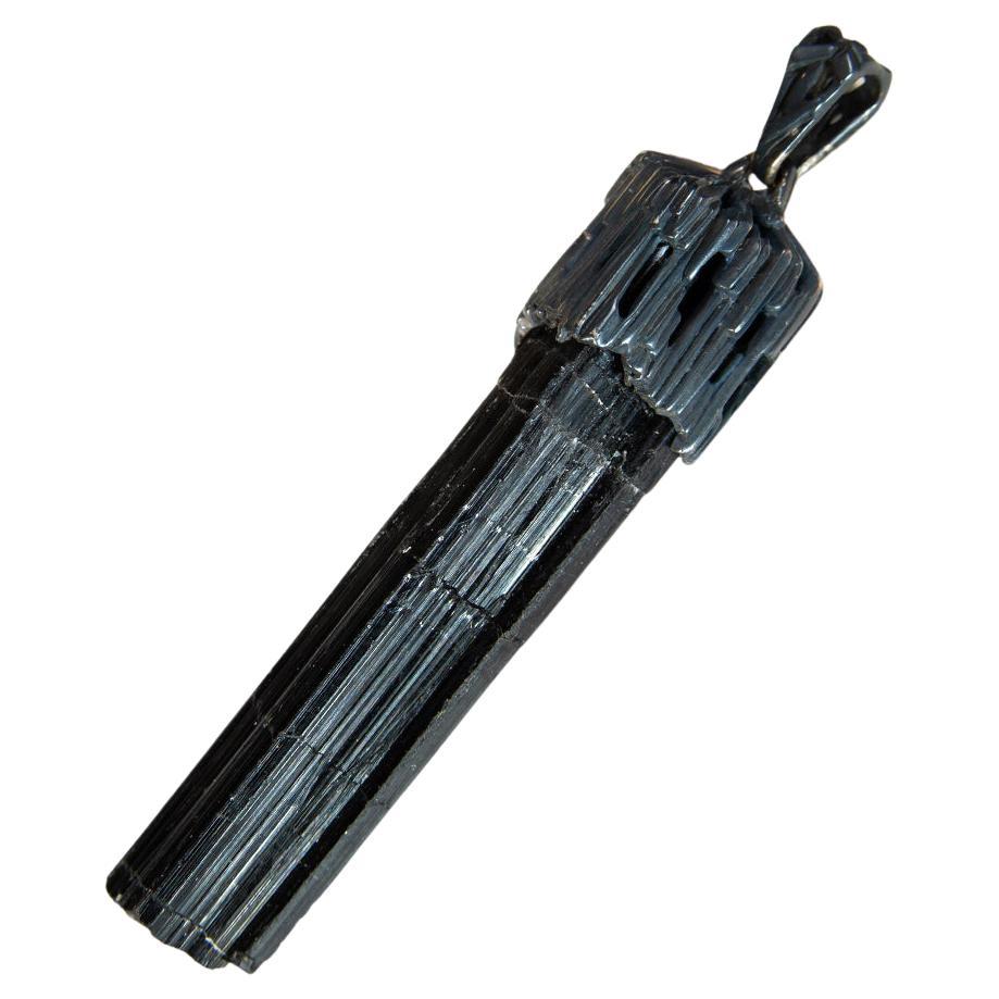 Black Tourmaline Silver Pendant Raw Uncut Schorl Crystal