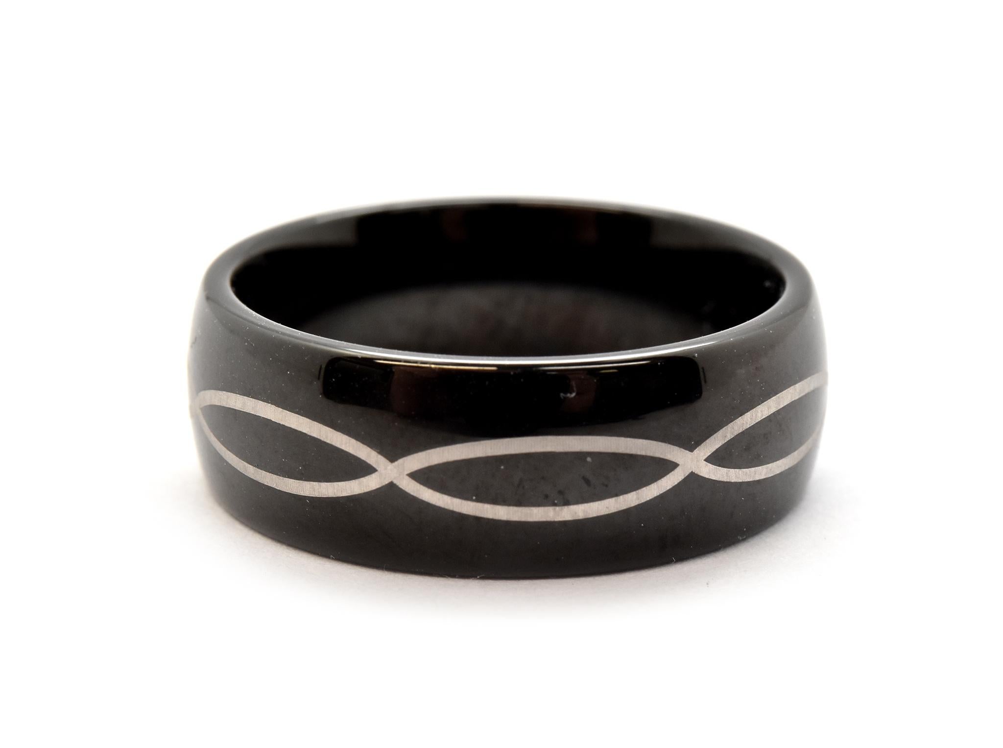 Men's Black Tungsten Carbide with Infinity Center Band In New Condition In Scottsdale, AZ