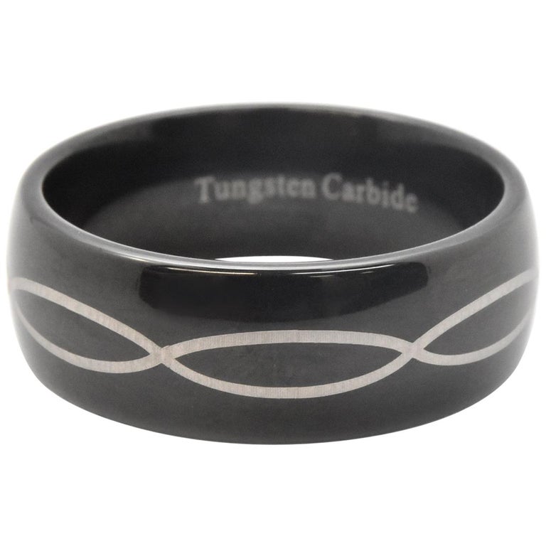 Men's Black Tungsten Carbide with Infinity Center Band For