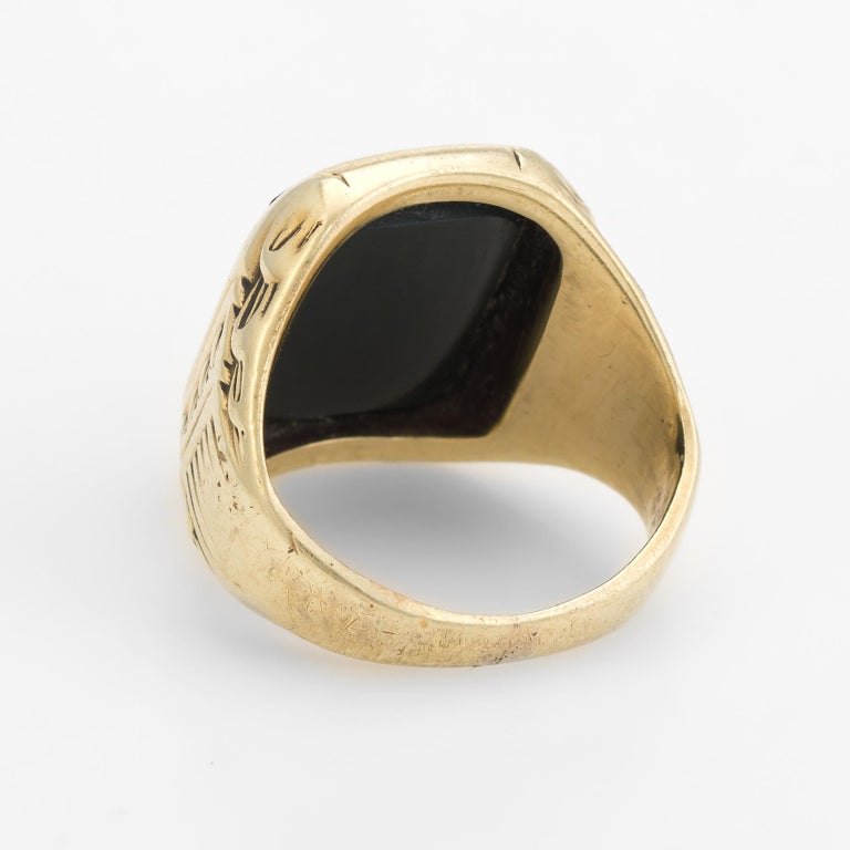 Men's Bloodstone Intaglio Ring Antique Deco Vintage 14 Karat Yellow