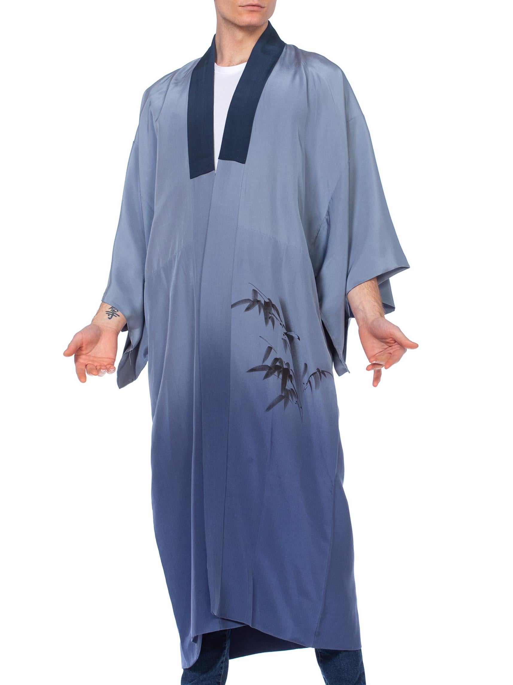 1950'S Mens Blue Japanese With Hand Painted Tiger Kimono 2