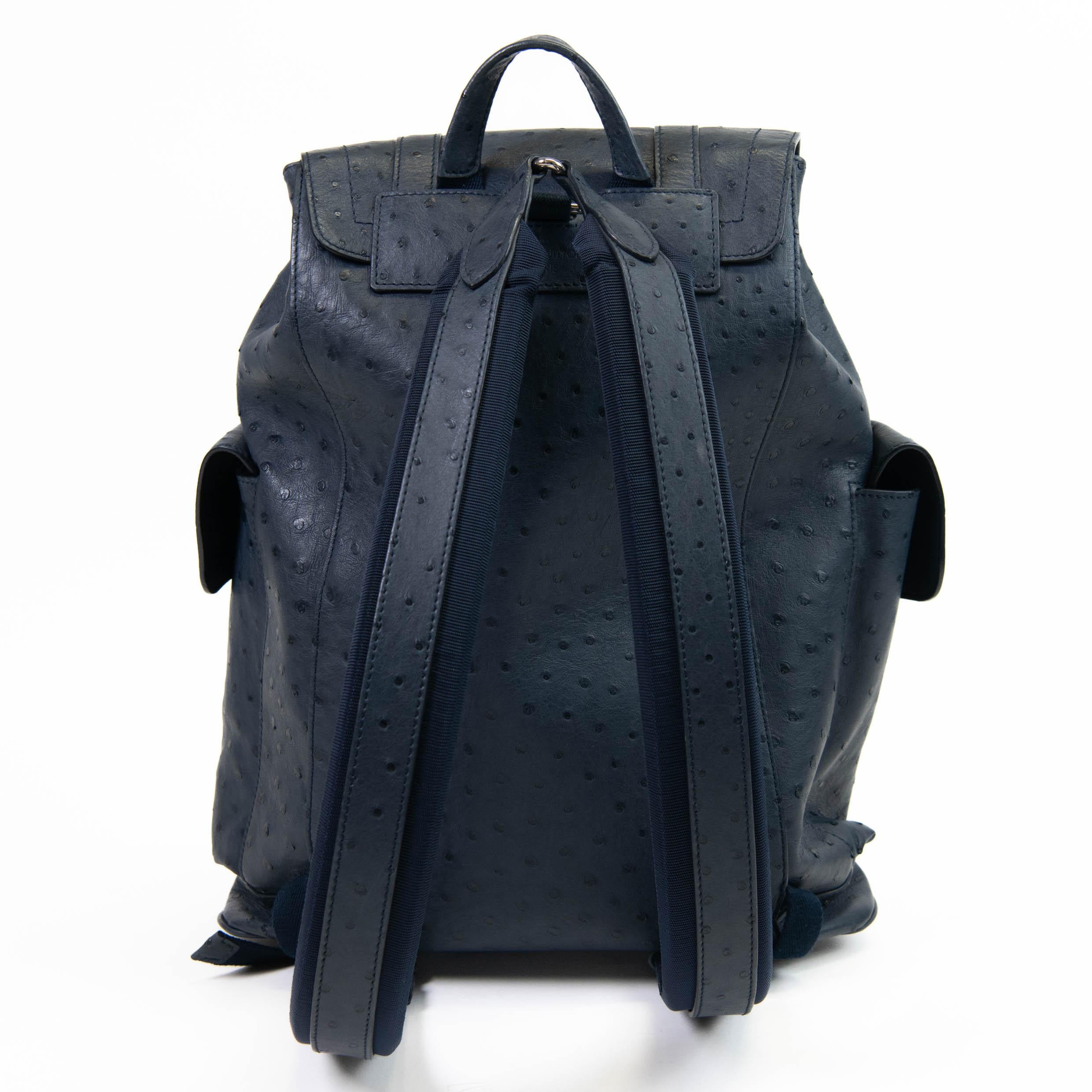 Black Men's Blue Ostrich Louis Vuitton Christopher Backpack