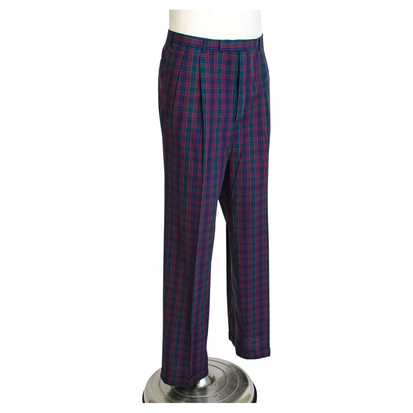 Men’s Blue Spirit of Scotland Tartan Plaid Golf Trousers , Harrod’s – 38", 1980s For Sale