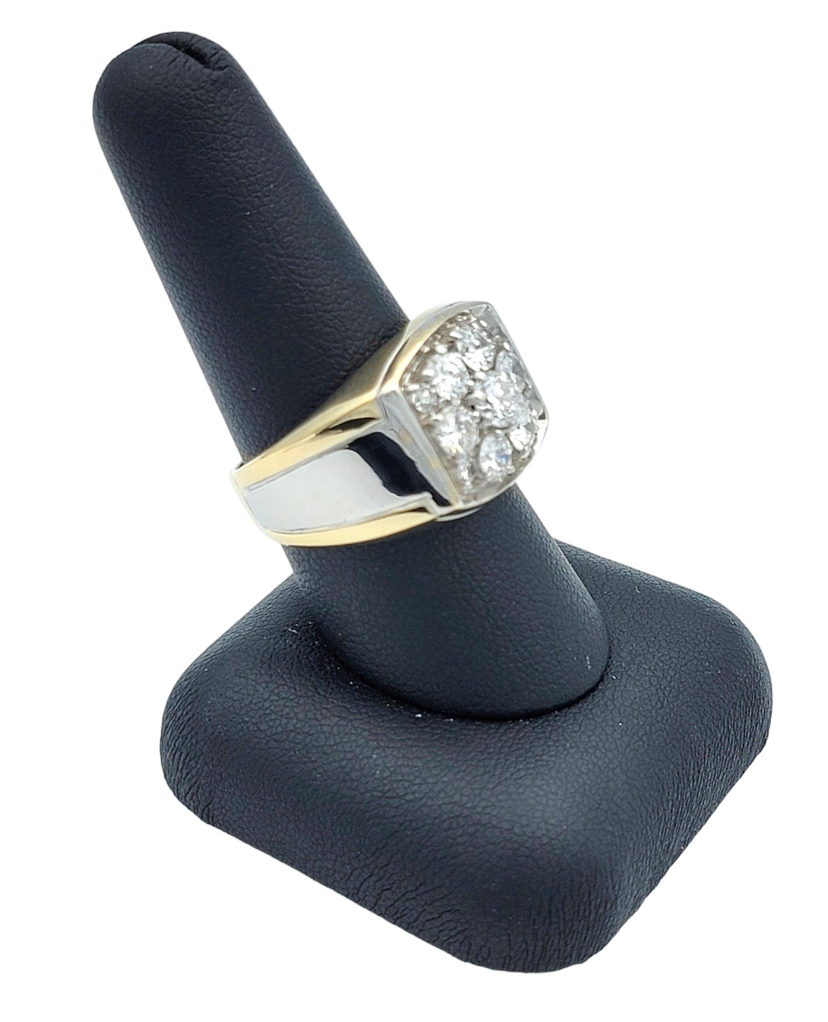 Men's Bold Round Diamond Cluster Wide Band Ring 14 Karat Yellow and White Gold 4