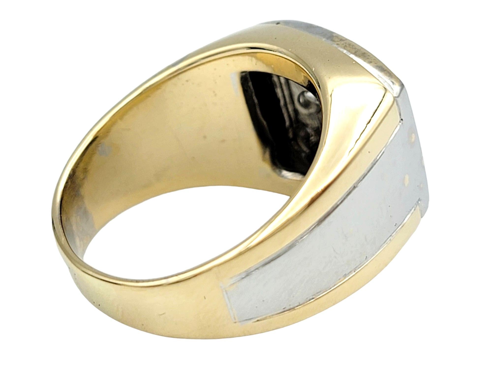 Round Cut Men's Bold Round Diamond Cluster Wide Band Ring 14 Karat Yellow and White Gold