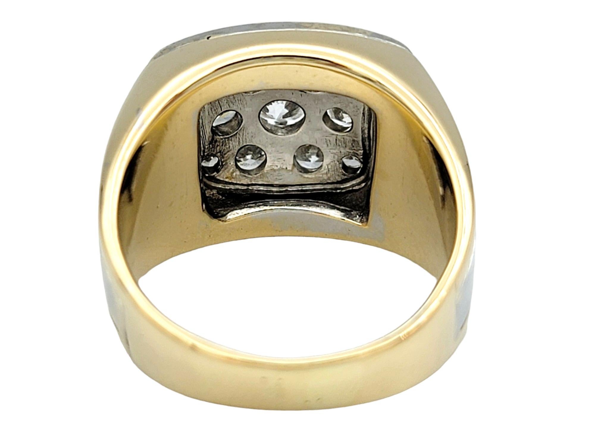 Men's Bold Round Diamond Cluster Wide Band Ring 14 Karat Yellow and White Gold In Good Condition In Scottsdale, AZ