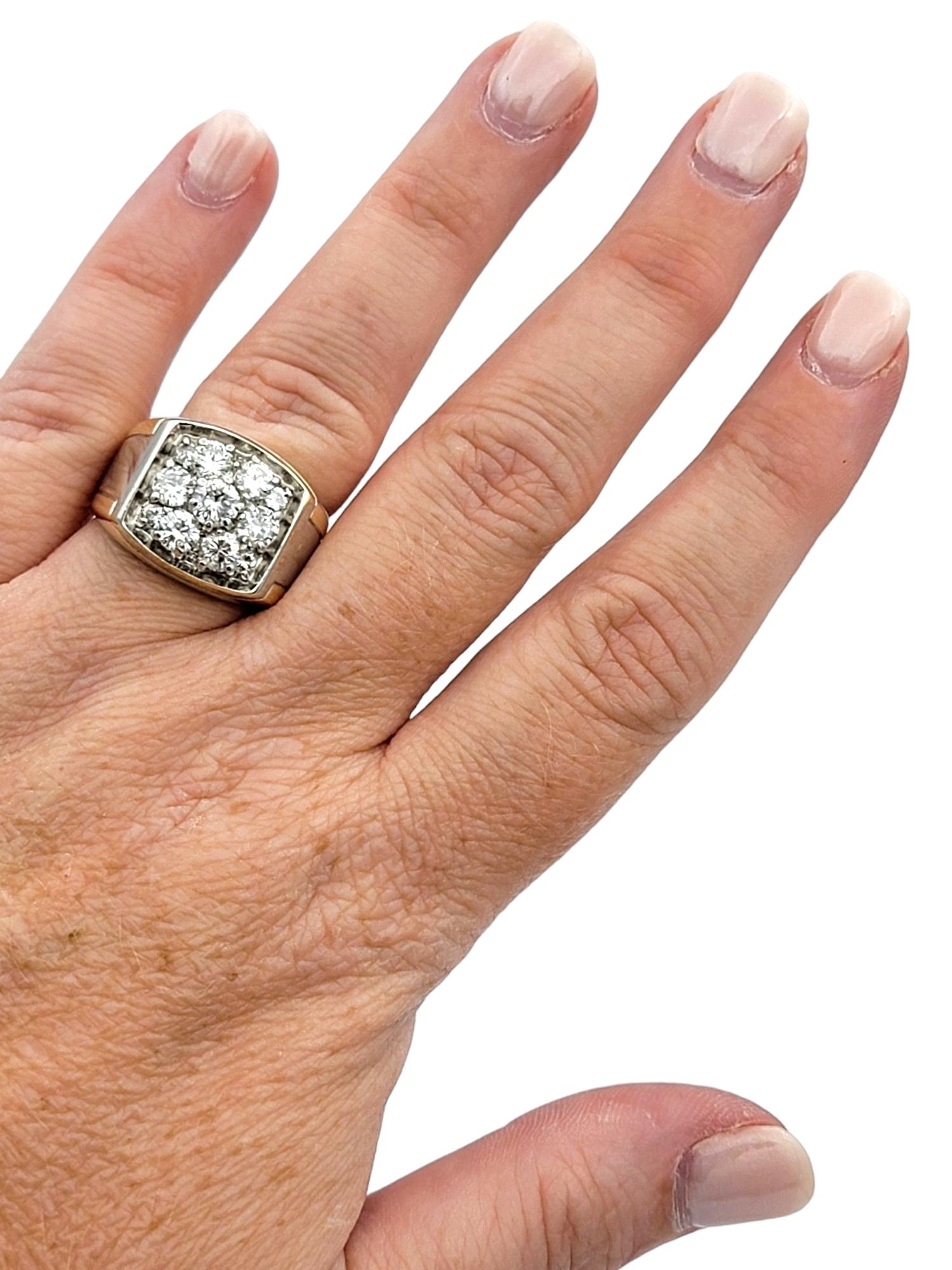 Men's Bold Round Diamond Cluster Wide Band Ring 14 Karat Yellow and White Gold 1