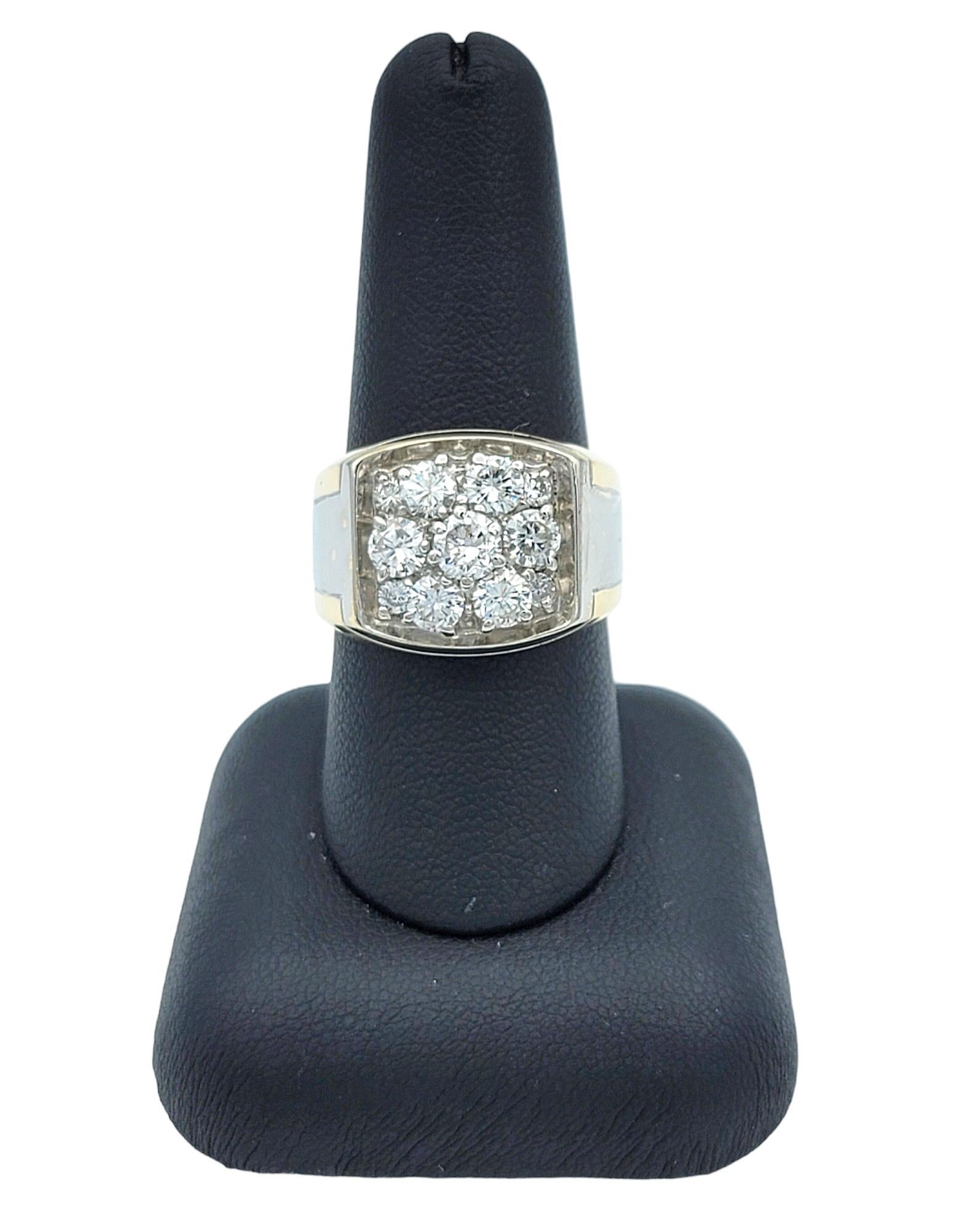 Men's Bold Round Diamond Cluster Wide Band Ring 14 Karat Yellow and White Gold 3