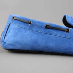 Men's BOTTEGA VENETA Size 14 Royal Blue Woven Intrecciato Suede Driver Loafers