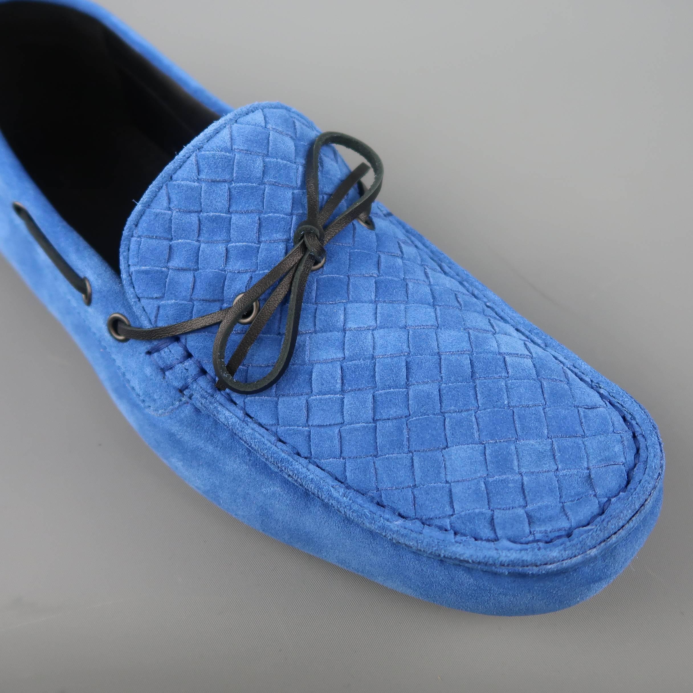 Men's BOTTEGA VENETA Size 14 Royal Blue Woven Intrecciato Suede Driver Loafers 1