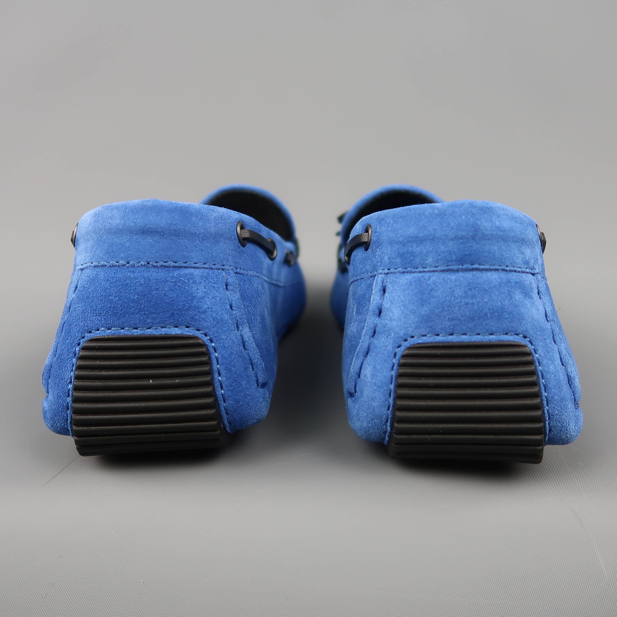 Men's BOTTEGA VENETA Size 14 Royal Blue Woven Intrecciato Suede Driver Loafers 2