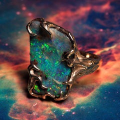 Boulder Opal Ring 14 Carats Gold Art Nouveau Christmas gift Unisex jewelry Mens