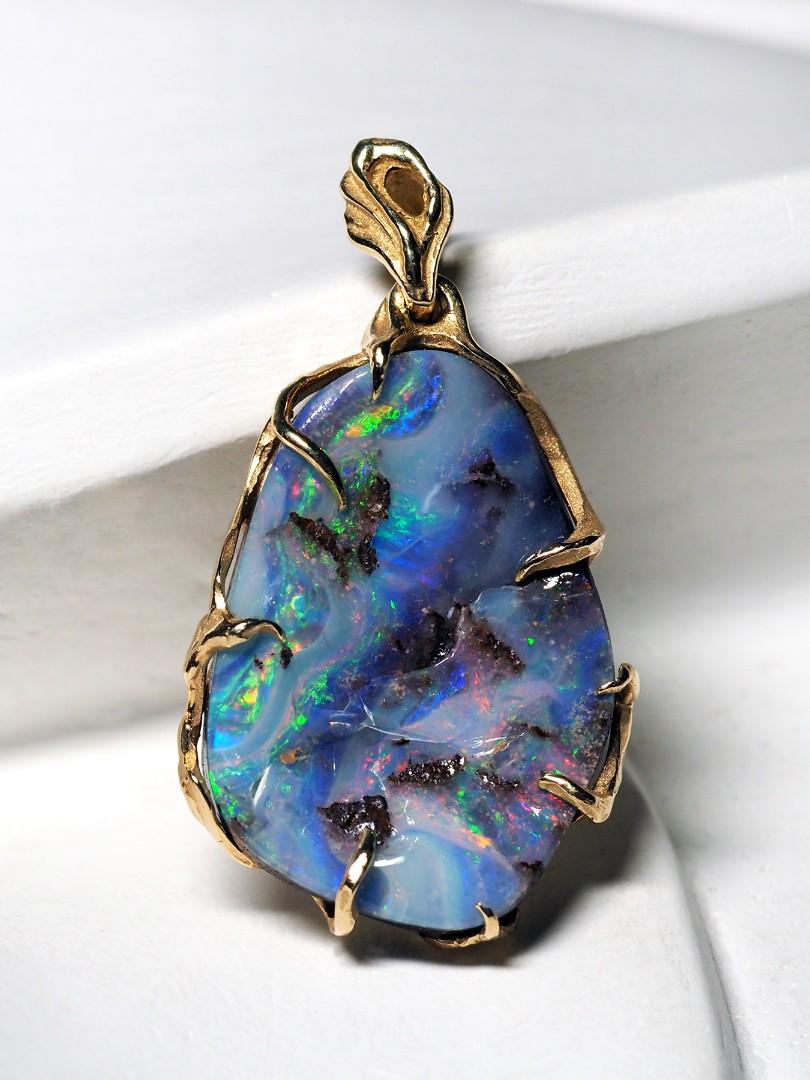 Women's or Men's Men's Boulder Opal Pendant Gold High Quality Opal Gemstone Gold Necklace For Sale