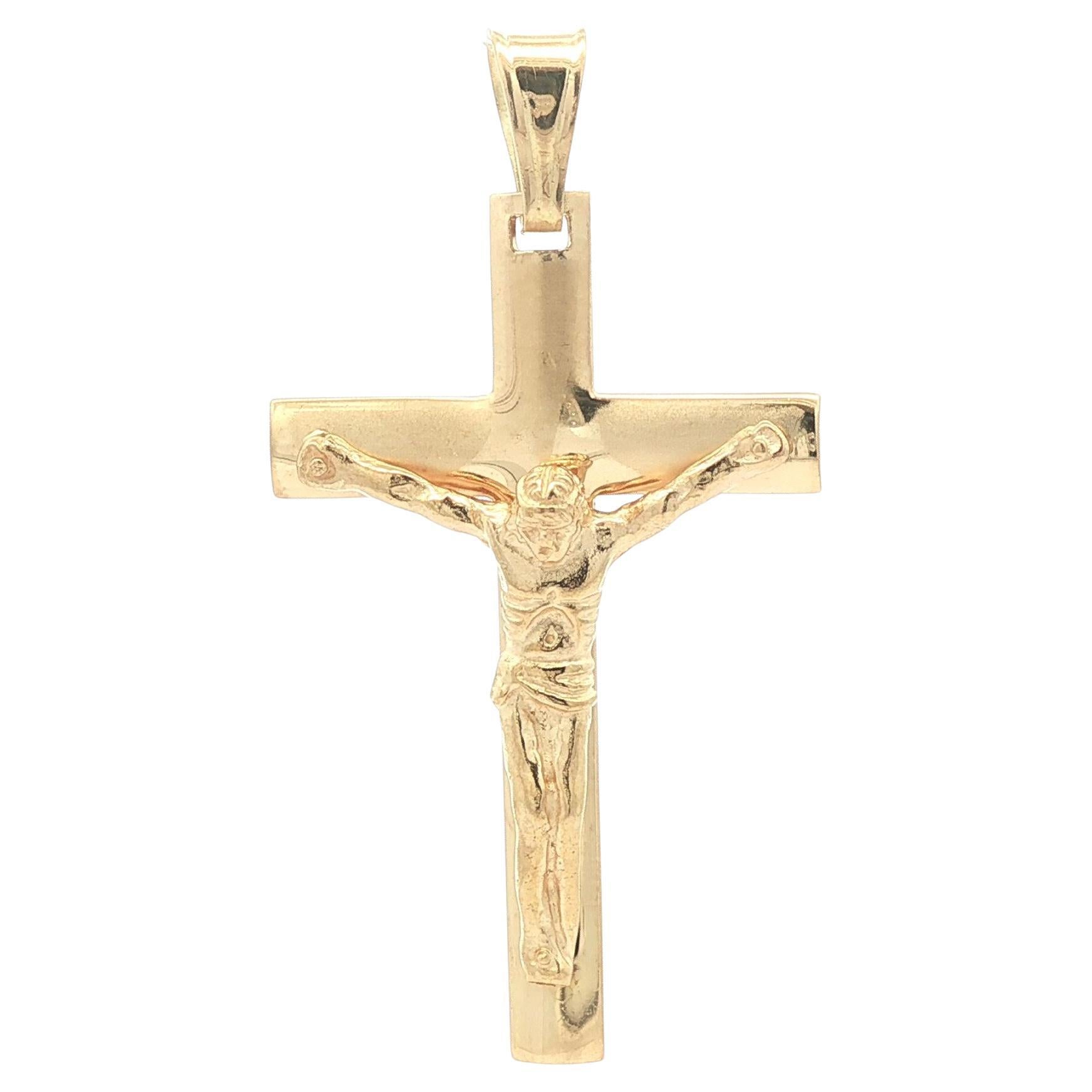 Men
s Boy
s Classic 18k Yellow Gold Detailed Crucifix Cross Pendant