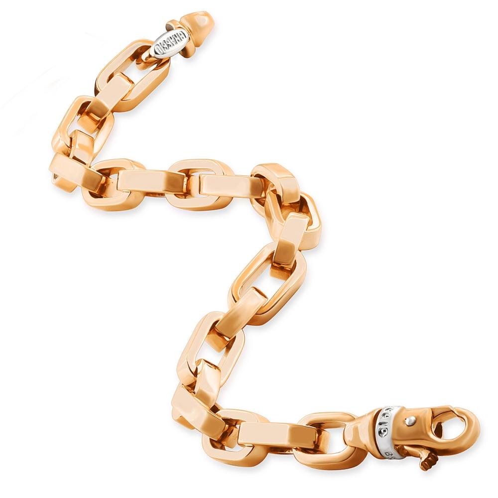 This stunning men's bracelet is made of solid 14k rose gold.  The bracelet weighs 76.5 grams and measures 9.5
