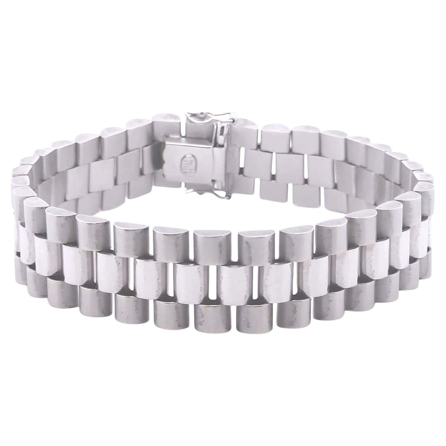 Mens Bracelet in 14k White Gold For Sale