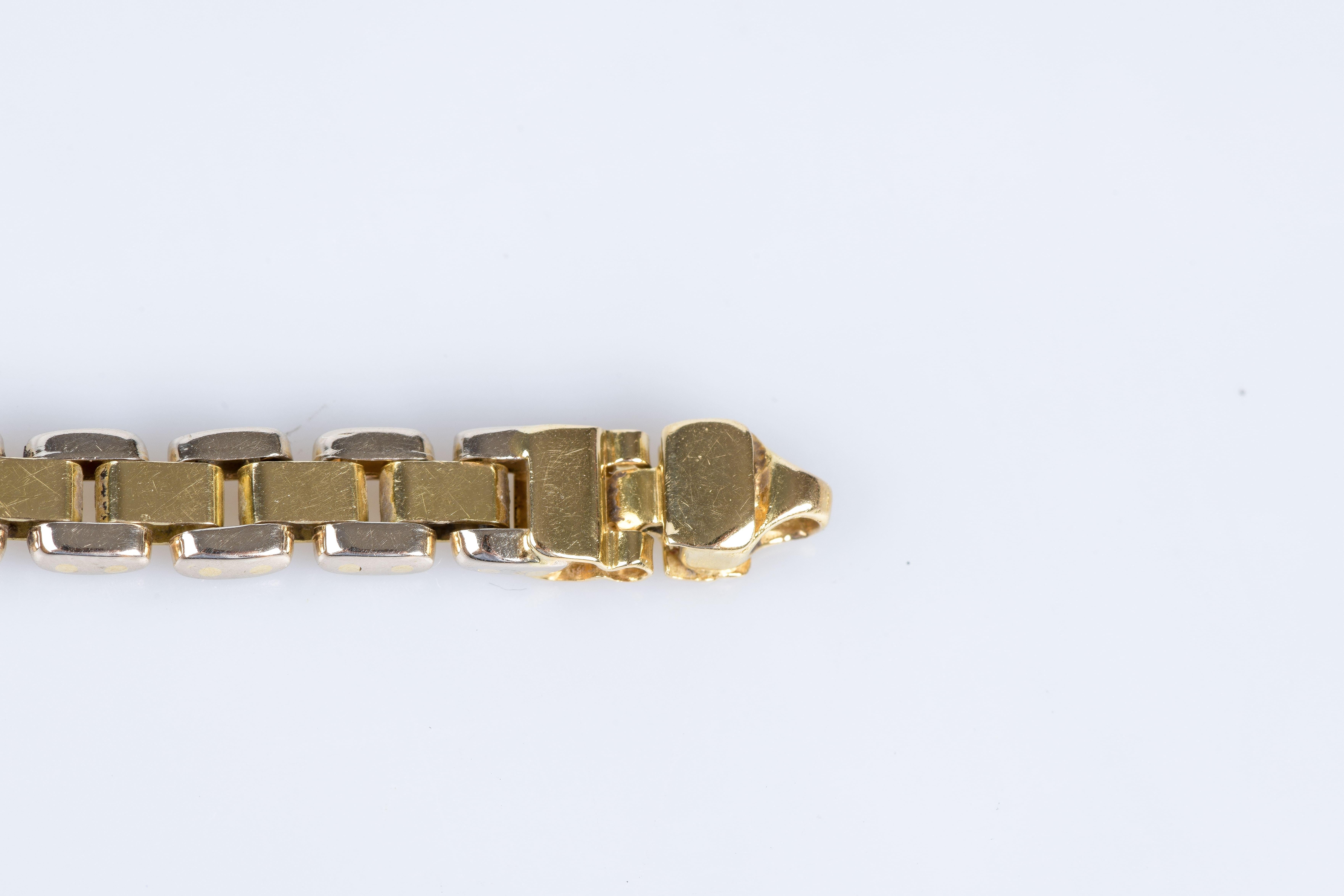 Men’s bracelet in soft 18K yellow and white bicolor gold mesh.  For Sale 10
