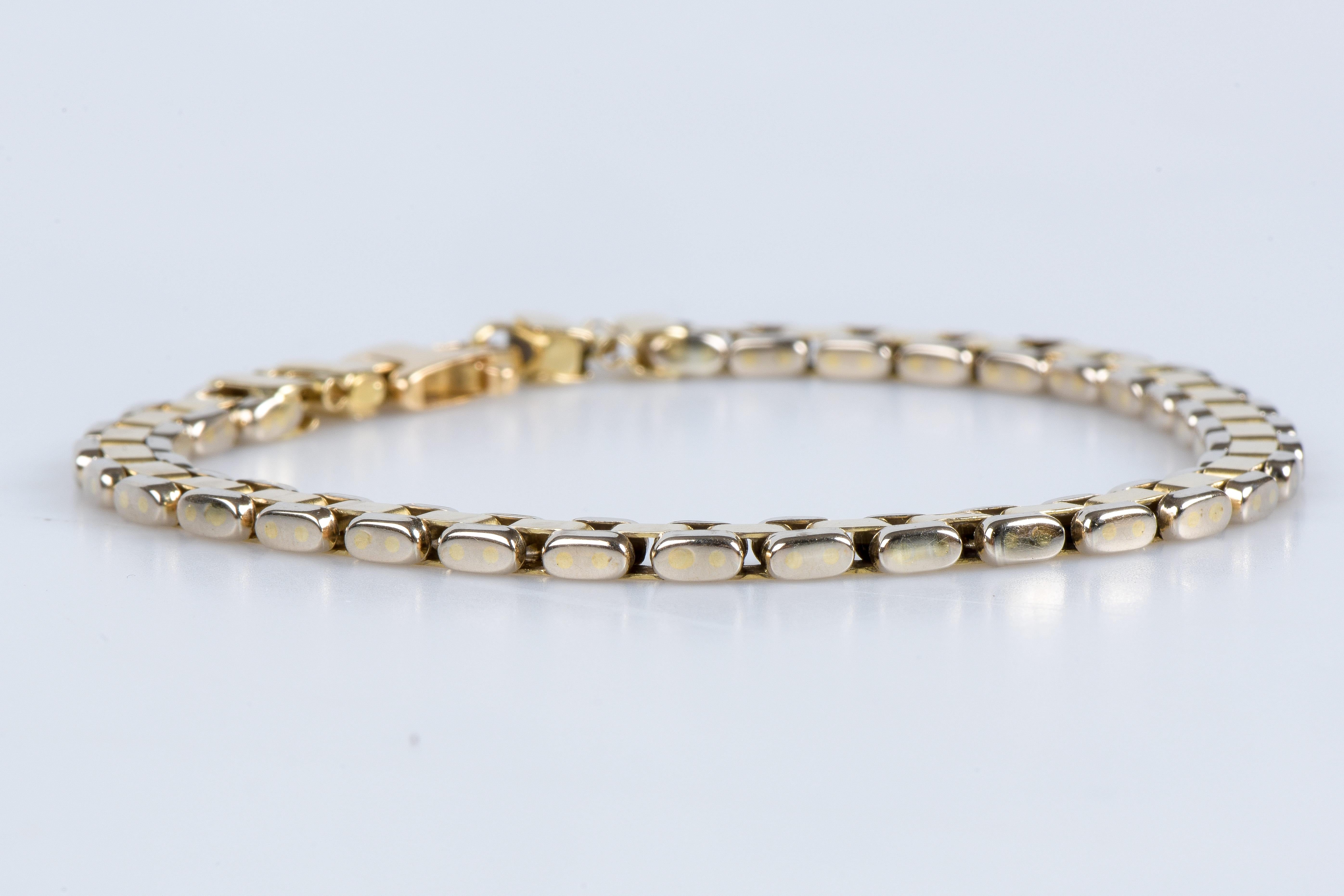 Men’s bracelet in soft 18K yellow and white bicolor gold mesh.  For Sale 2
