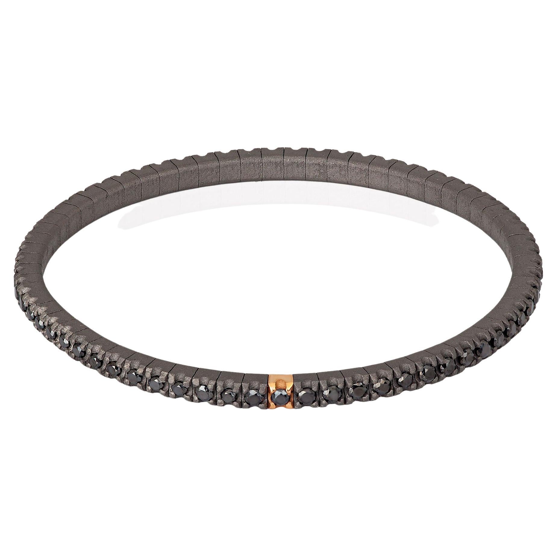 Men's Bracelet Loop Line Tennis, 18 Karat Red Gold and 3 Point Black Diamonds For Sale