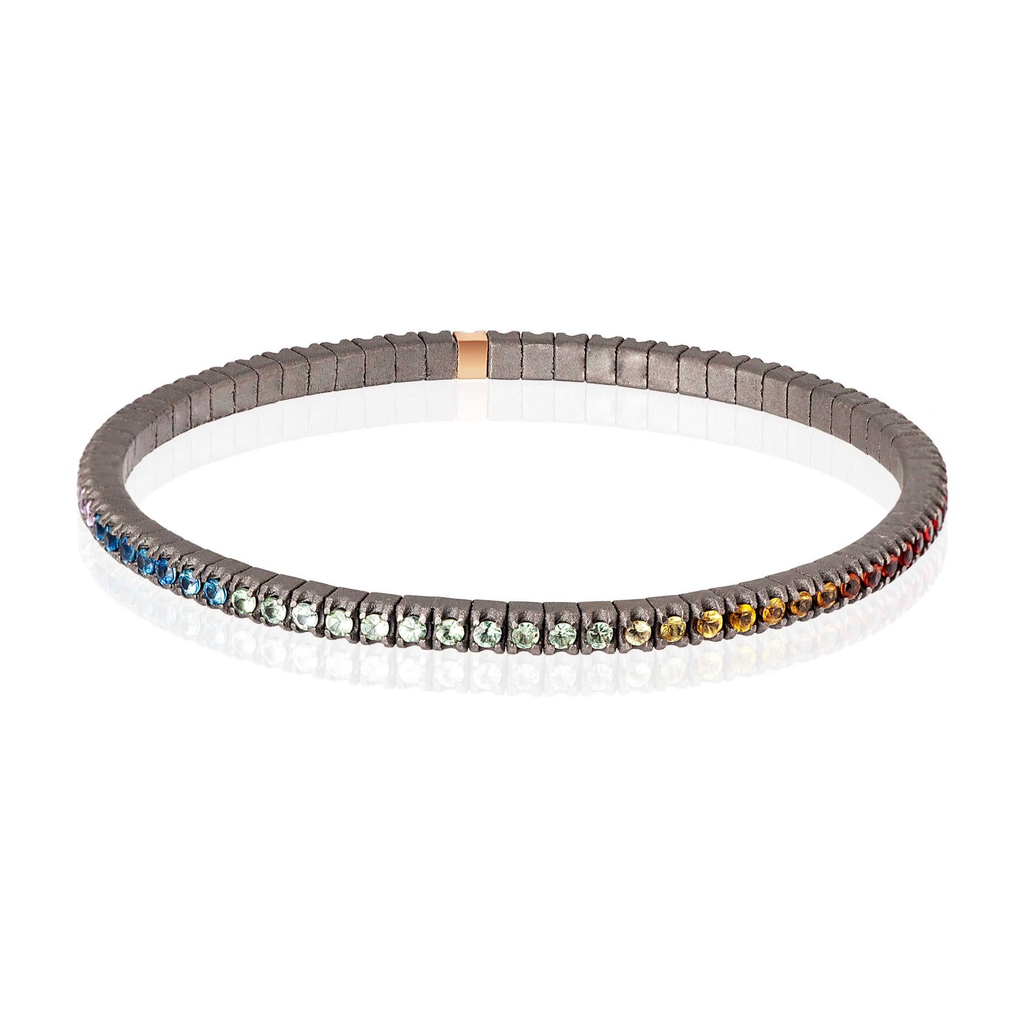 Moderne Bracelet tennis Loop Line en or rouge 18 carats et saphirs multicolores à 3 points pour hommes en vente