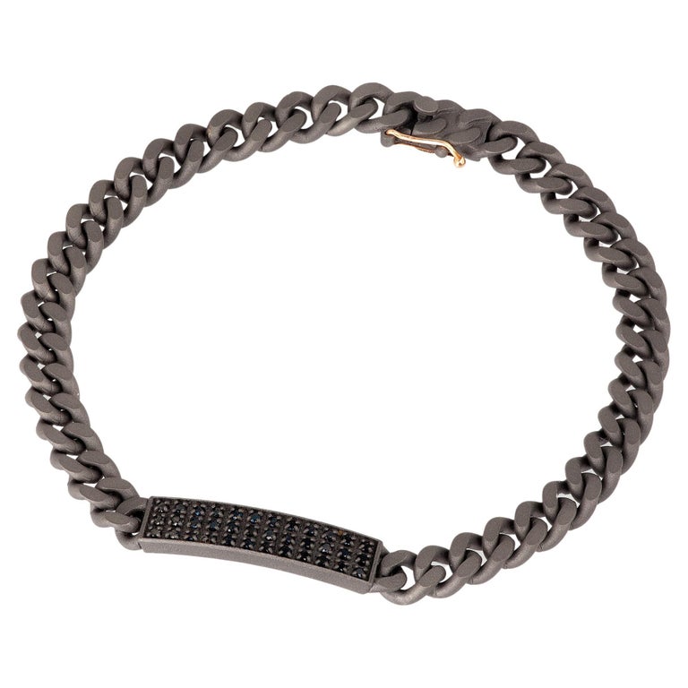 Men's Bracelet, Titanium Bar and Black Diamons, Groumette Chain For ...