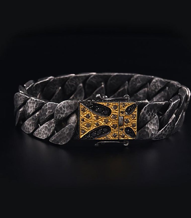 Men's Bracelet with Maltese Cross, 1.5 Carat of Diamonds and 24K Gold  Silver For Sale at 1stDibs