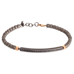 Men's Bracelet with Titanium Bar, 2 Cubes in 9KT Red Gold and Black Diamonds