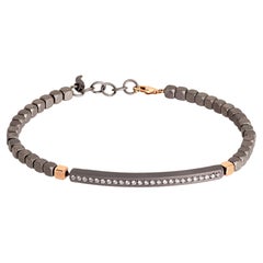 Men's Bracelet with Titanium Bar, 2 Cubes in 9KT Red Gold and White Diamonds