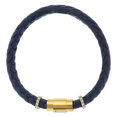 Men's Braided Leather 0.52 Carat Diamond Bracelet 14K Yellow Gold, Shlomit Rogel