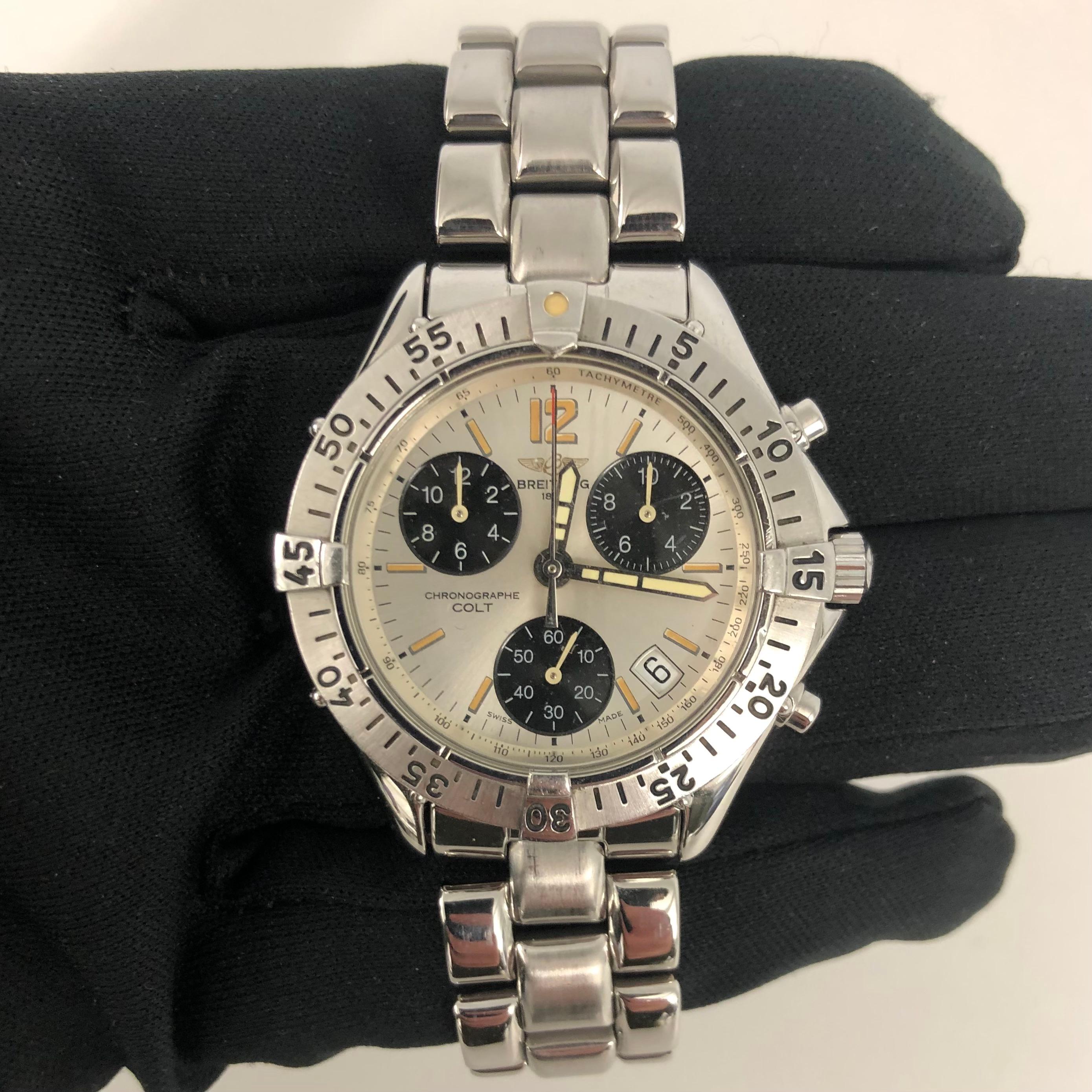 Women's or Men's Men’s Breitling Colt Chronograph A53035 Stainless Steel Watch mm For Sale
