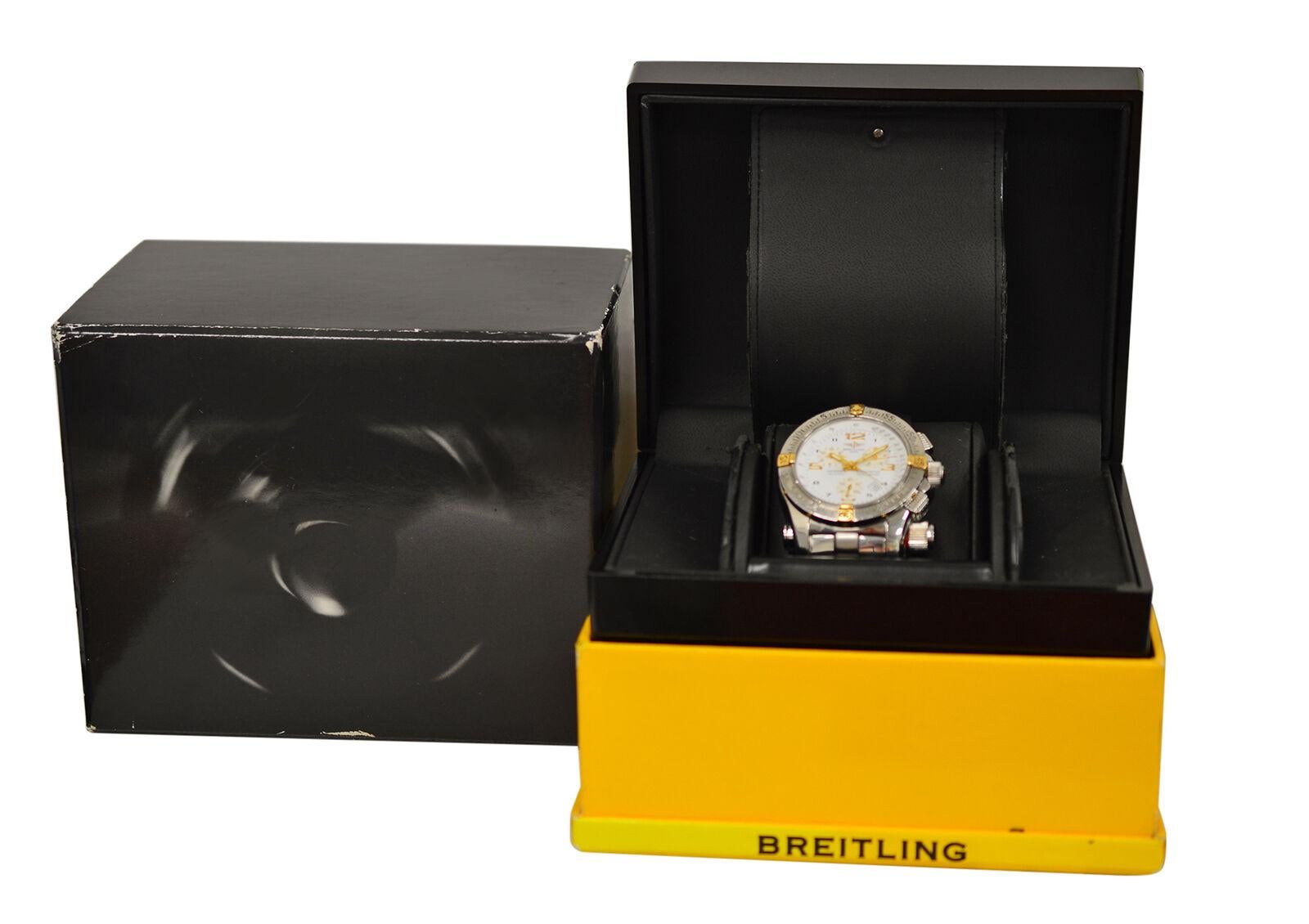 Brand	Breitling
Model	Emergency Mission Chronograph B73321
Gender	Men's
Condition	Pre-owned
Movement	Swiss Quartz 
Case Material	Stainless Steel
Bracelet / Strap Material	
Stainless Steel

Clasp / Buckle Material	
Stainless steel	
Clasp