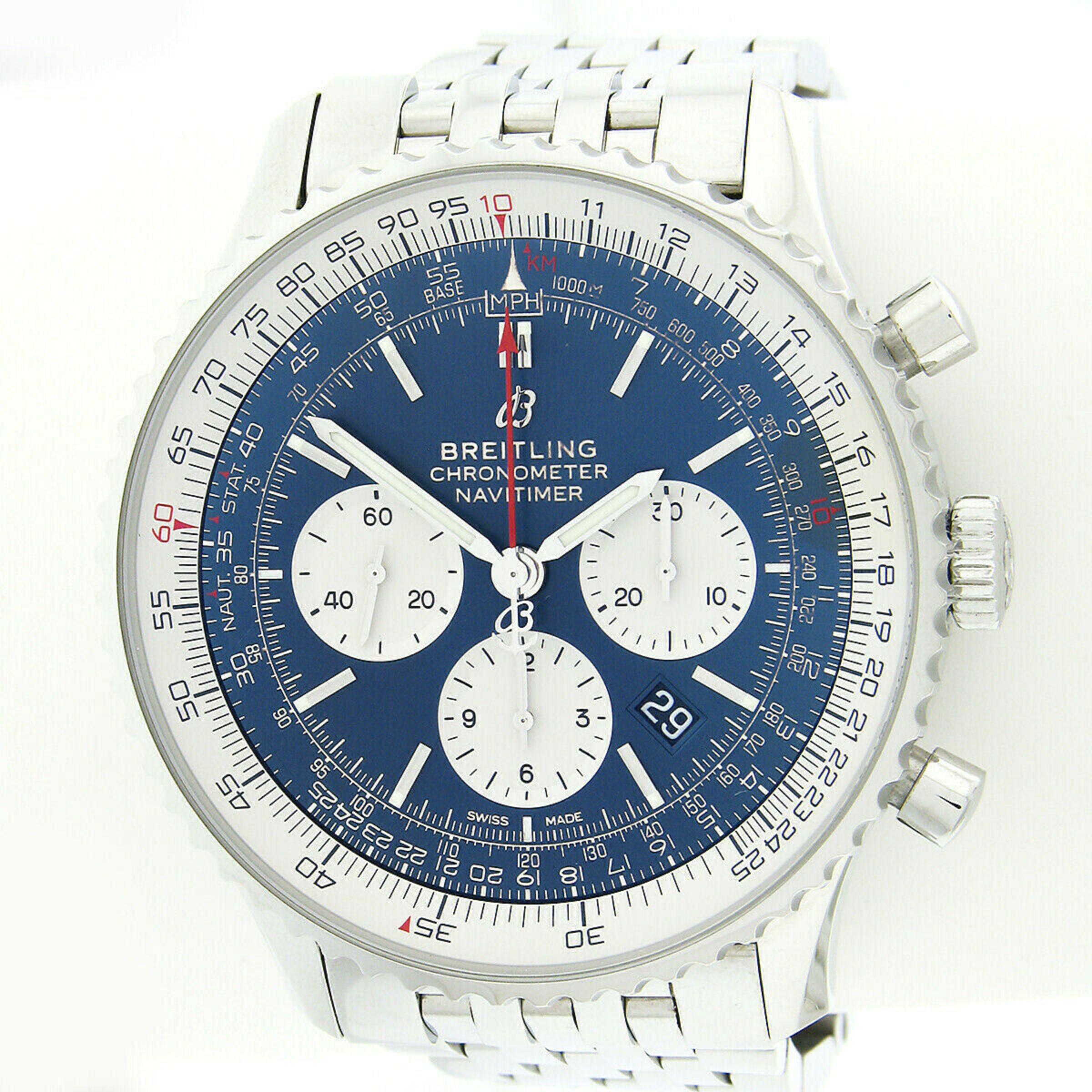 Men's Breitling Navitimer 1 B01 Aurora Blue Automatic Chronograph Watch AB0127 In Excellent Condition In Montclair, NJ