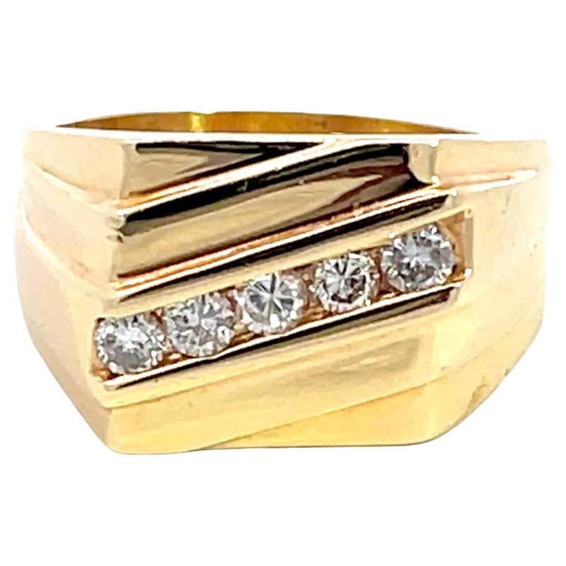 Men's Diamond Cluster Pinky Ring in 14k Yellow Gold For Sale at 1stDibs ...