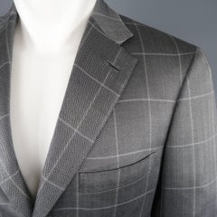Men's BRIONI 38 Gray Window Pane Herringbone Silk / Wool Notch Lapel Sport Coat