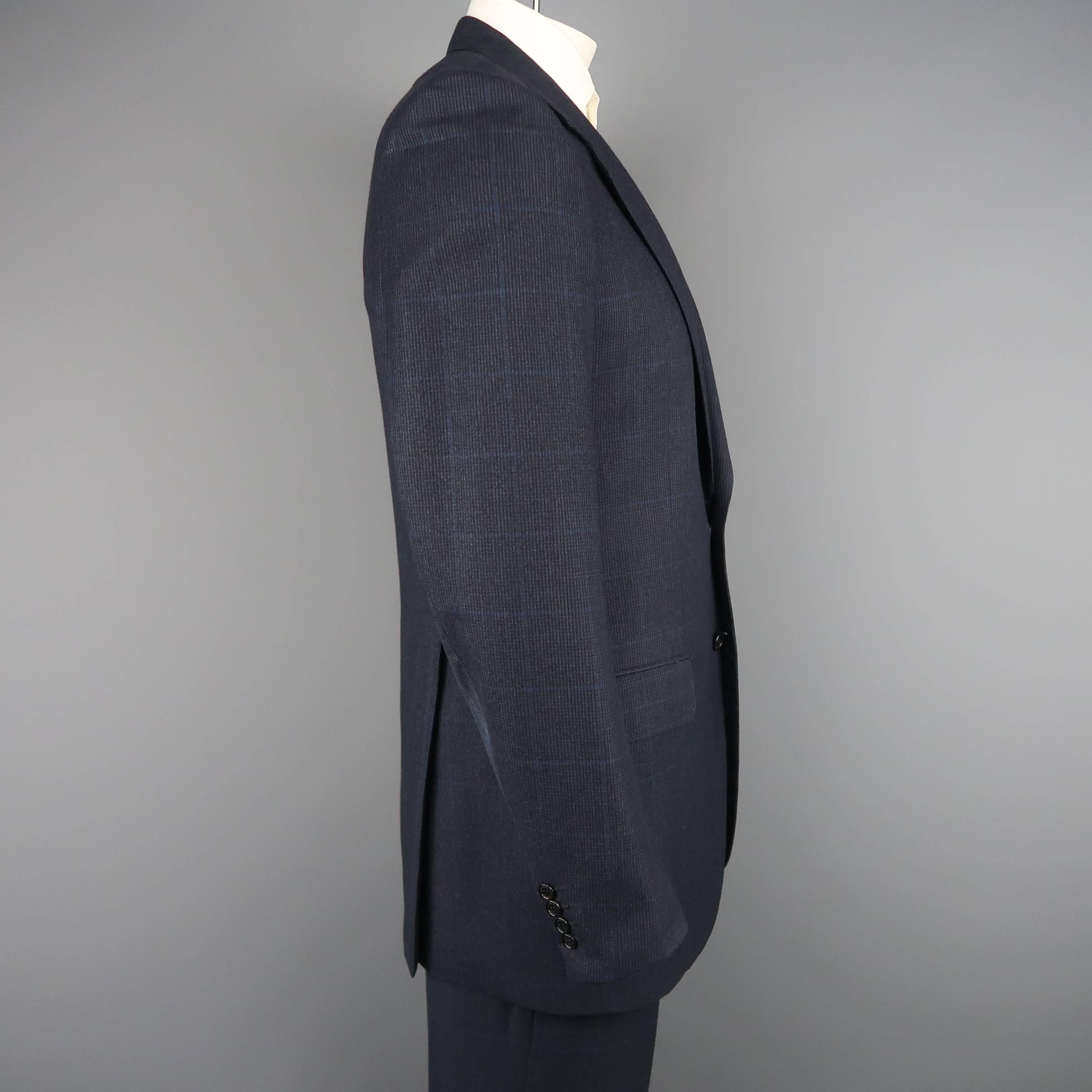 Men's BRIONI 40 Regular Navy Glenplaid Wool Notch Lapel 35x33 Suit In Good Condition In San Francisco, CA