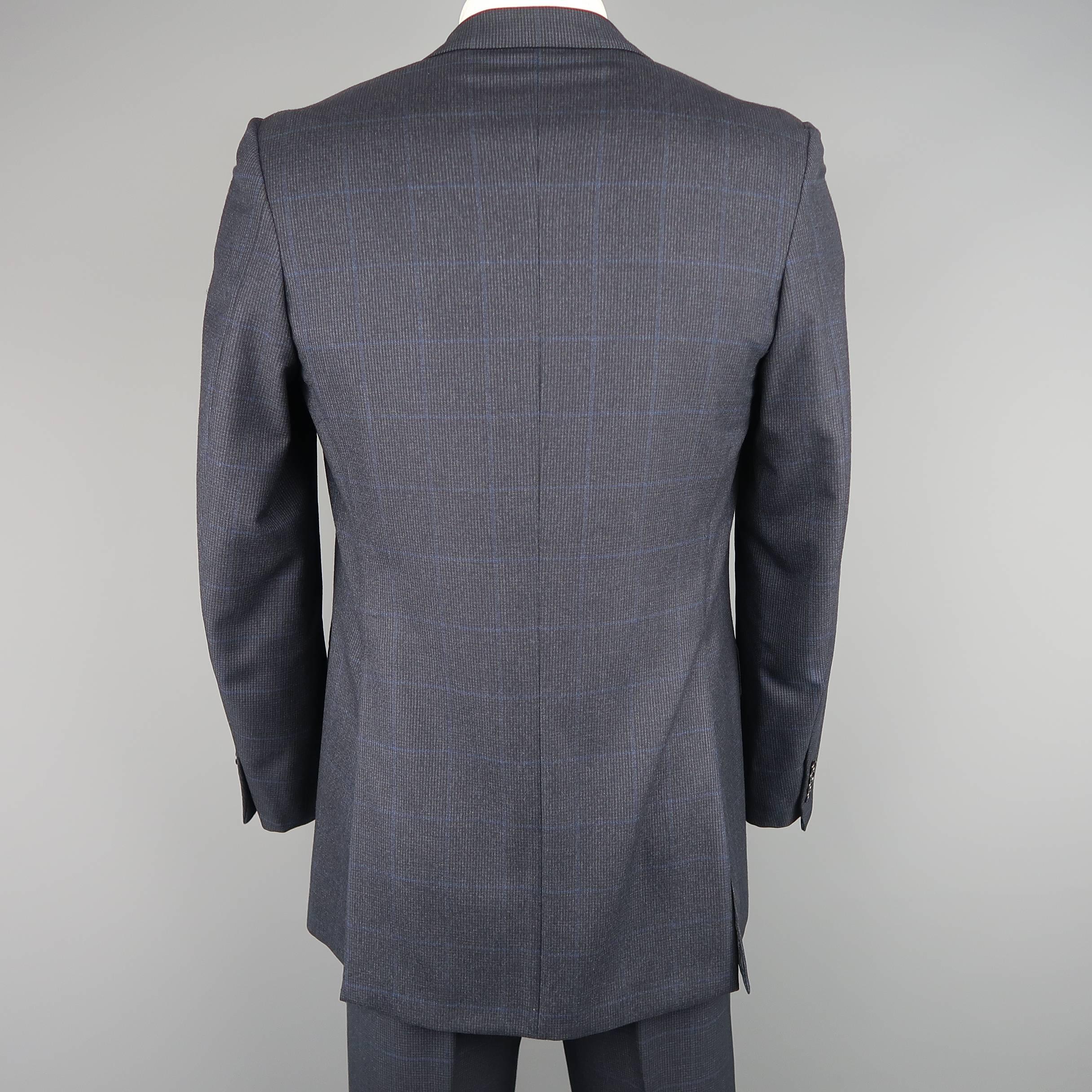 Men's BRIONI 40 Regular Navy Glenplaid Wool Notch Lapel 35x33 Suit 1