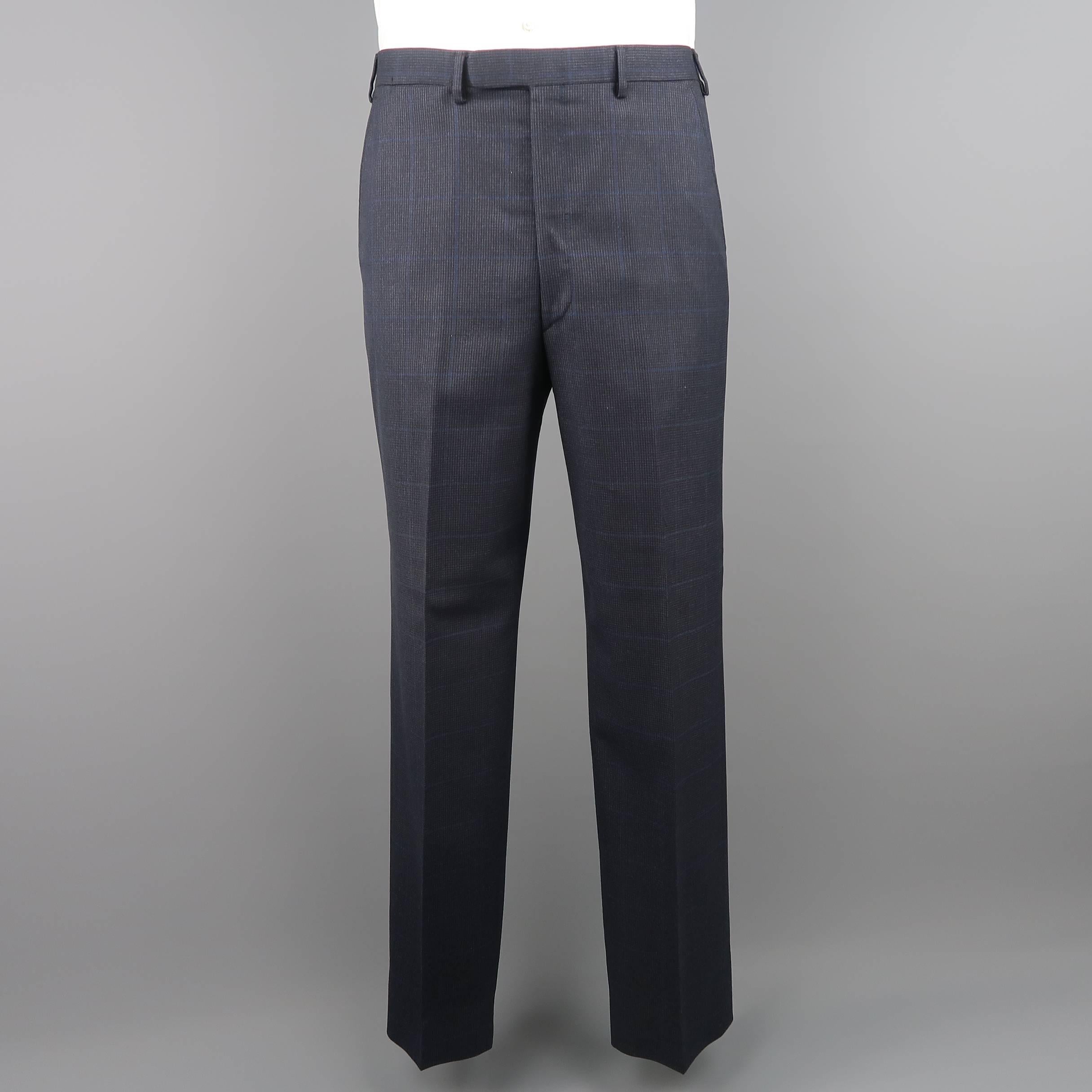 Men's BRIONI 40 Regular Navy Glenplaid Wool Notch Lapel 35x33 Suit 2