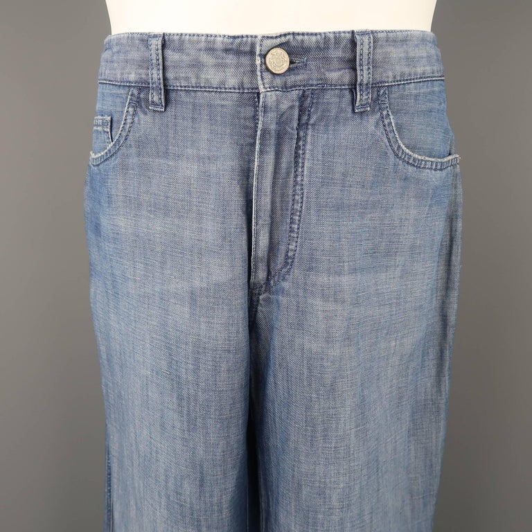 Men's BRIONI Size 32 Blue Light Weight Denim STraight Leg Jeans at 1stDibs