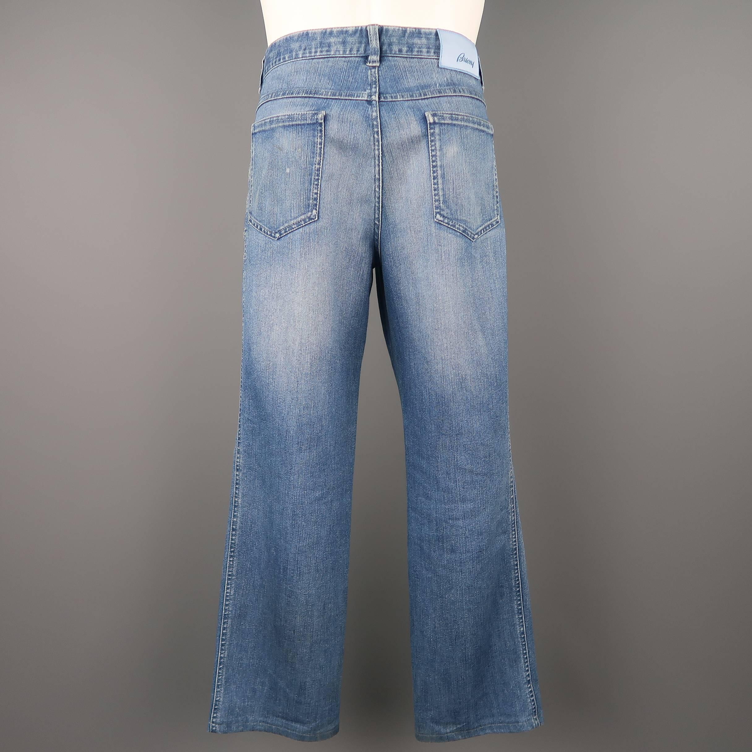 Men's BRIONI Size 34 Blue Light Dirty Washed Denim Straight Leg Jeans 5