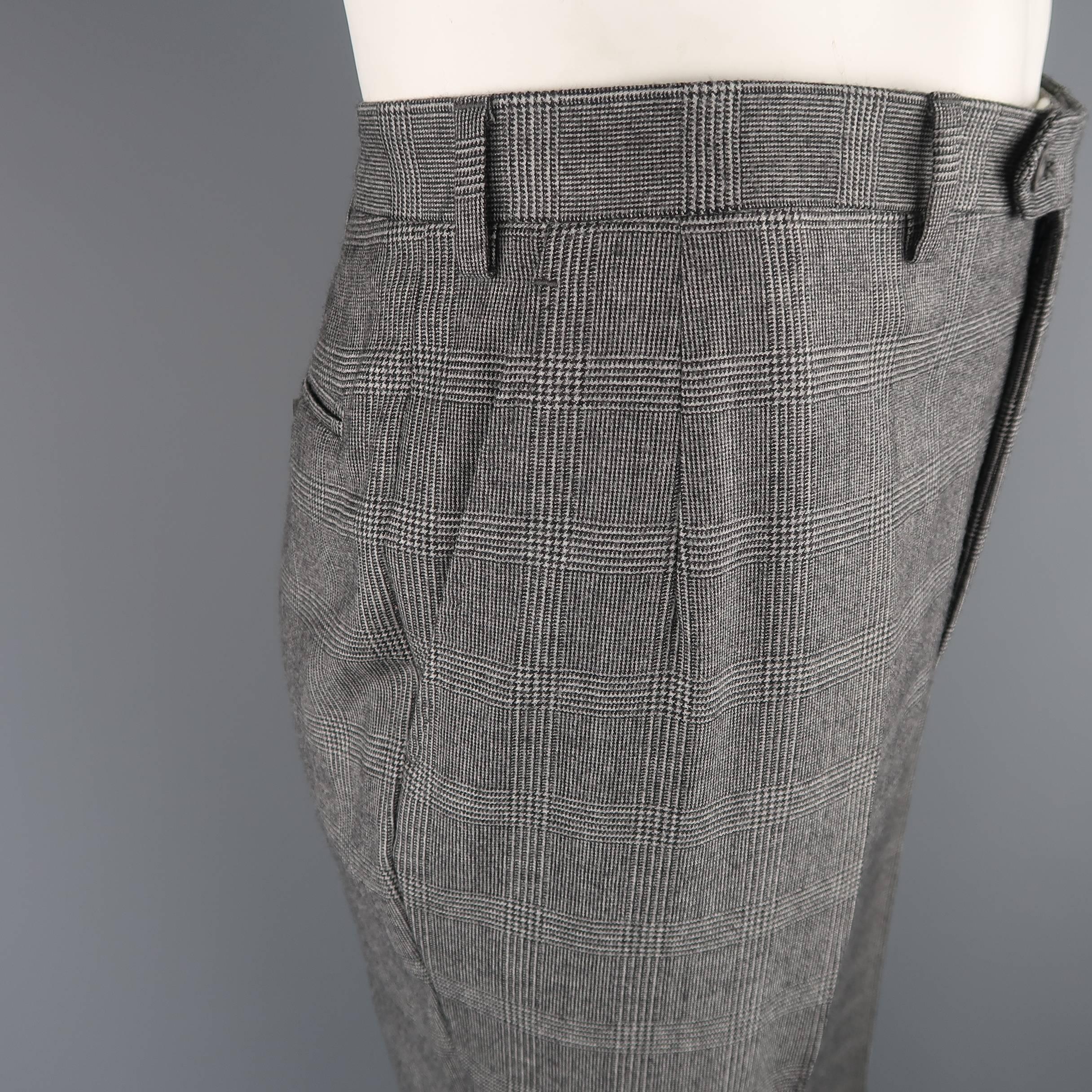 Gray Men's BRIONI Size 34 Grey Glenplaid Wool Blend Flat Front Cuffed Dress Pants