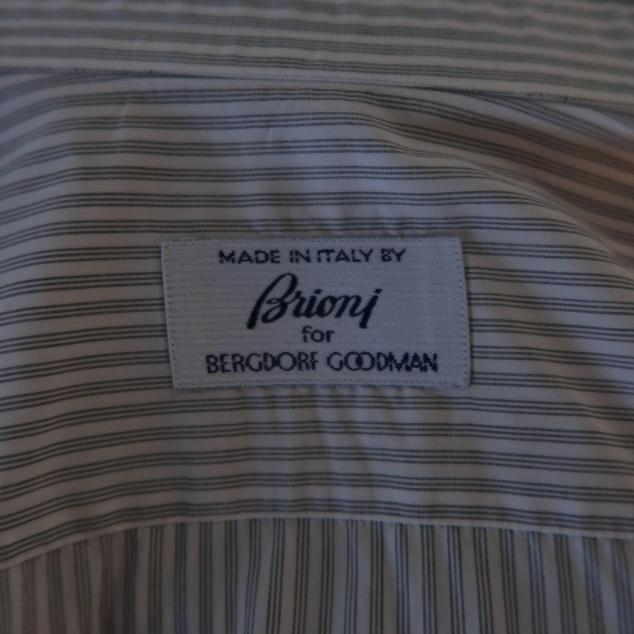 Men's BRIONI Size M Gray Stripe Cotton Long Sleeve French Cuff Shirt In Good Condition In San Francisco, CA